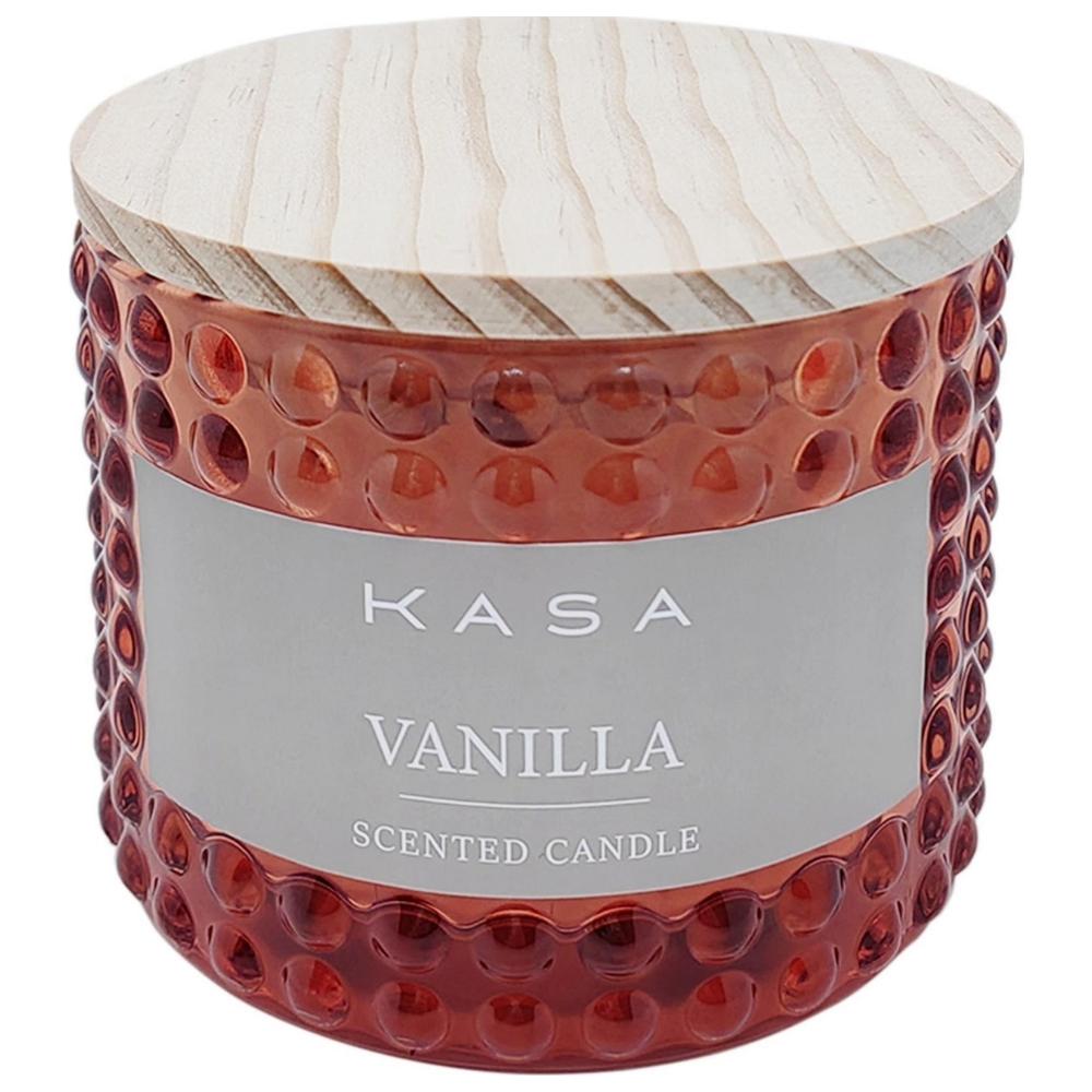 [722120] Bougie en Verre avec Couvercle en Bois Ocre Vanille Kasa 8 cm