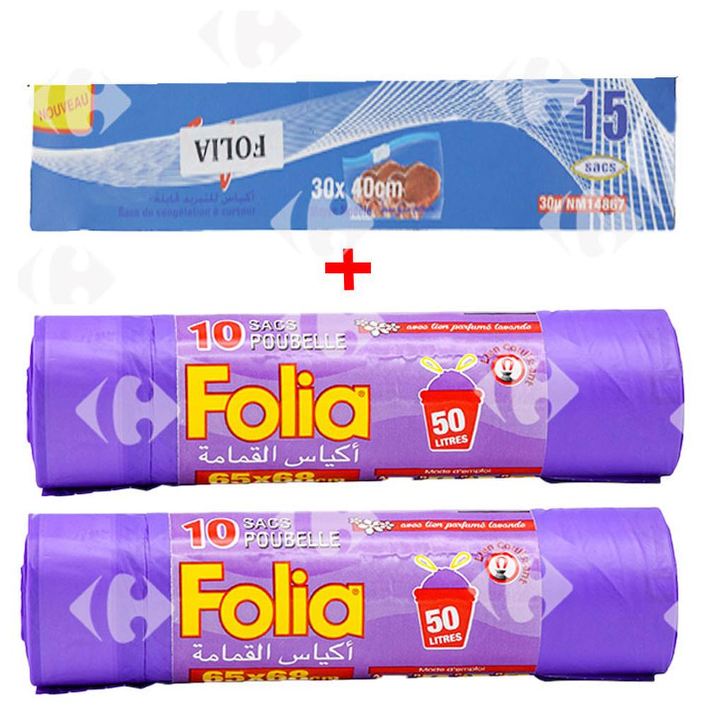 [684715] Lot de 2 sacs Poubelle Folia 50L + sacs de congélation Zip 30x40cm.