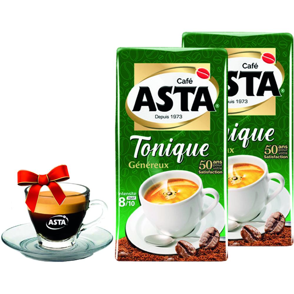 [570599] Lot de 2 cafés moulus ASTA Tonique 200g + Tasse et Sous-Tasse Gratuits