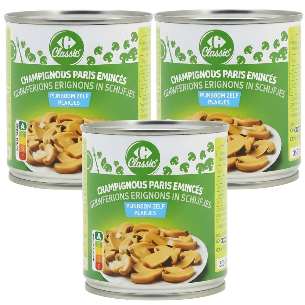 Champignons Émincés Sel Réduit Carrefour Classic 3 unités 115g