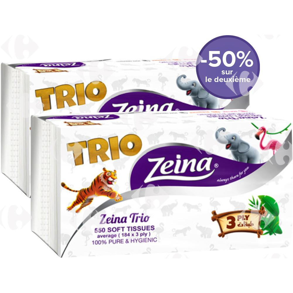 [694814] Pack 2 Boîtes de Mouchoirs Zeina Trio 2ème à -50 %