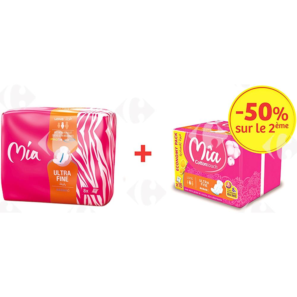 [633003] Lot 2 Packs Serviettes Hygiéniques Mia Ultra Fine Normal 10 unités 2ème à -50%