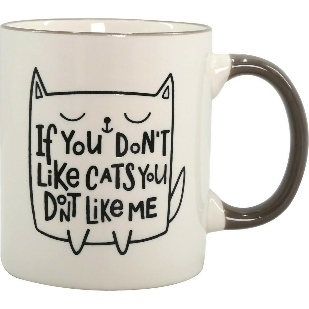 Mug Porcelaine Blanc Cat avec Manche Grise Kasa 32 cl