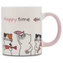 Mug Kasa en Porcelaine Blanche Chat Happy Manche Rose 31cl