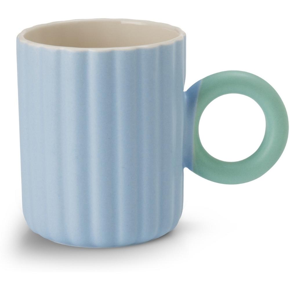 [722064] Mug Porcelaine Bleu avec Manche Anneau Vert Kasa 38 cl
