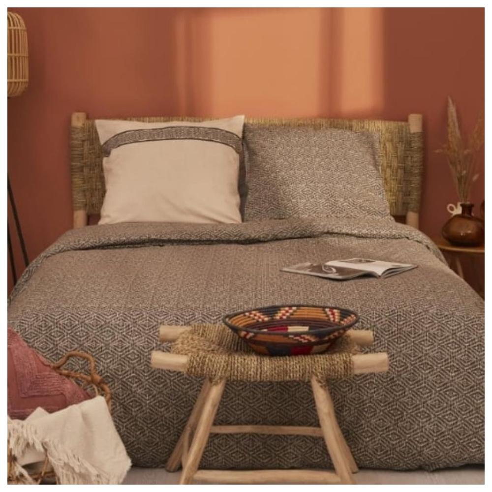 [710608] Parure de Lit 240x220cm Beige Clair 100% Coton avec Housse de Couette + 2 Taies d'Oreiller Tex Home 65x65 cm