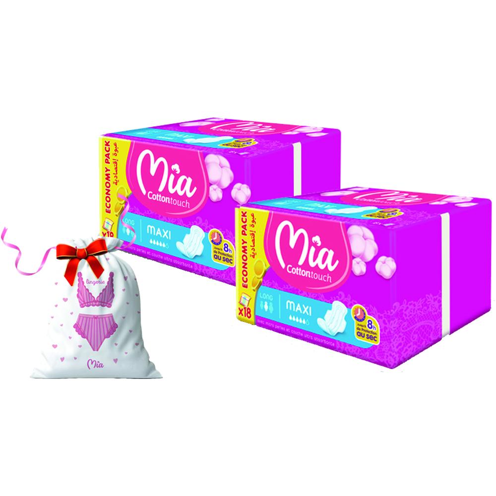 [726641] Lot Serviette Hygiénique Maxi Long Value Pack MIA 18 Unités + 2ème à -50% + Underwear Bag