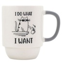 Mug Kasa en Porcelaine Blanche Dessin Chat Manche Grise 40cl