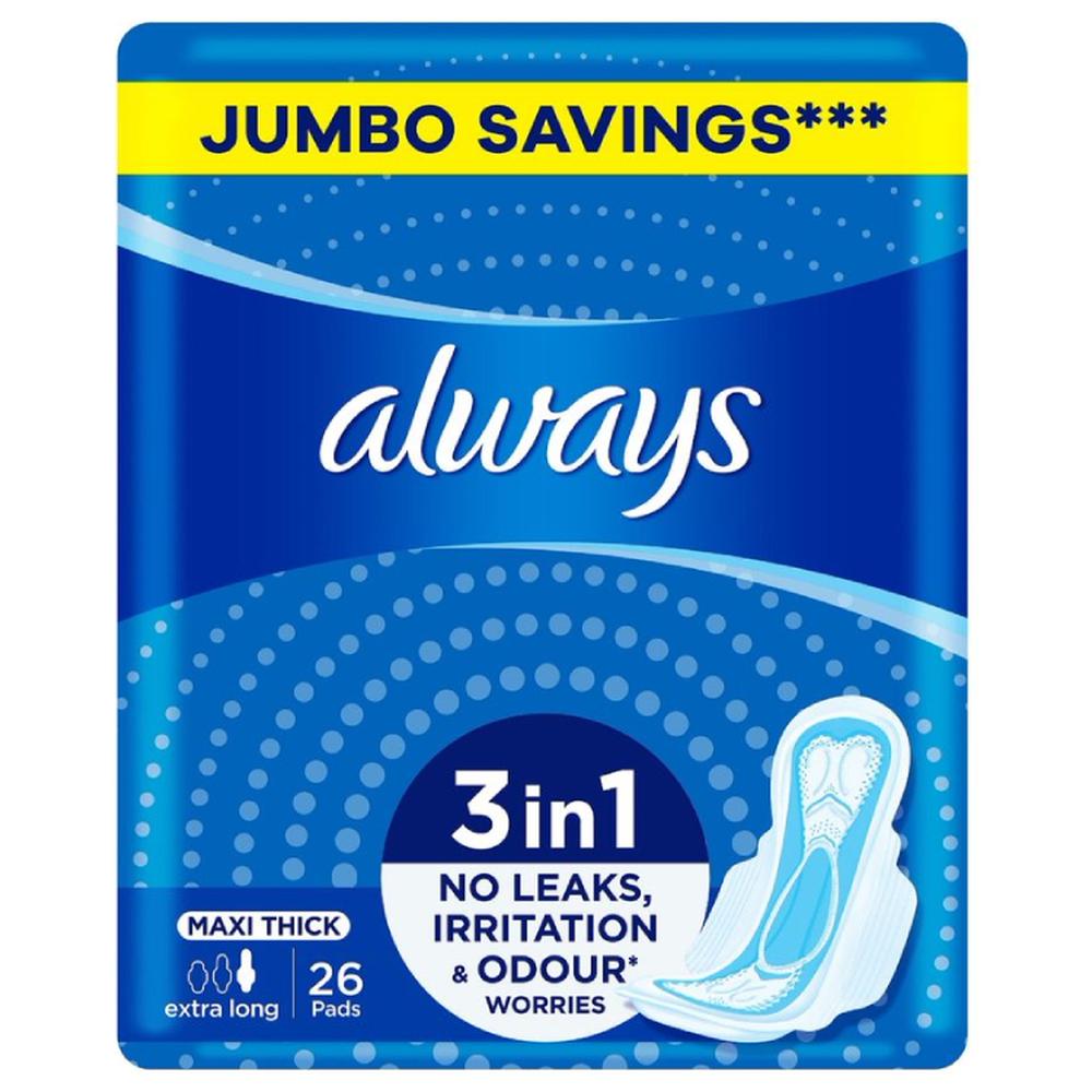 [638209] Serviettes Hygiéniques 3 en 1 Maxi Thick Extra Long Always 26 unités