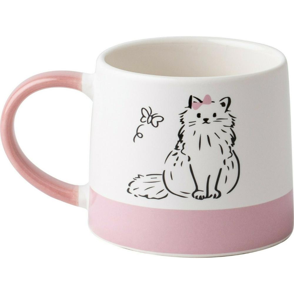 [722008] Mug en Porcelaine Chat Blanc Rose 38 cl