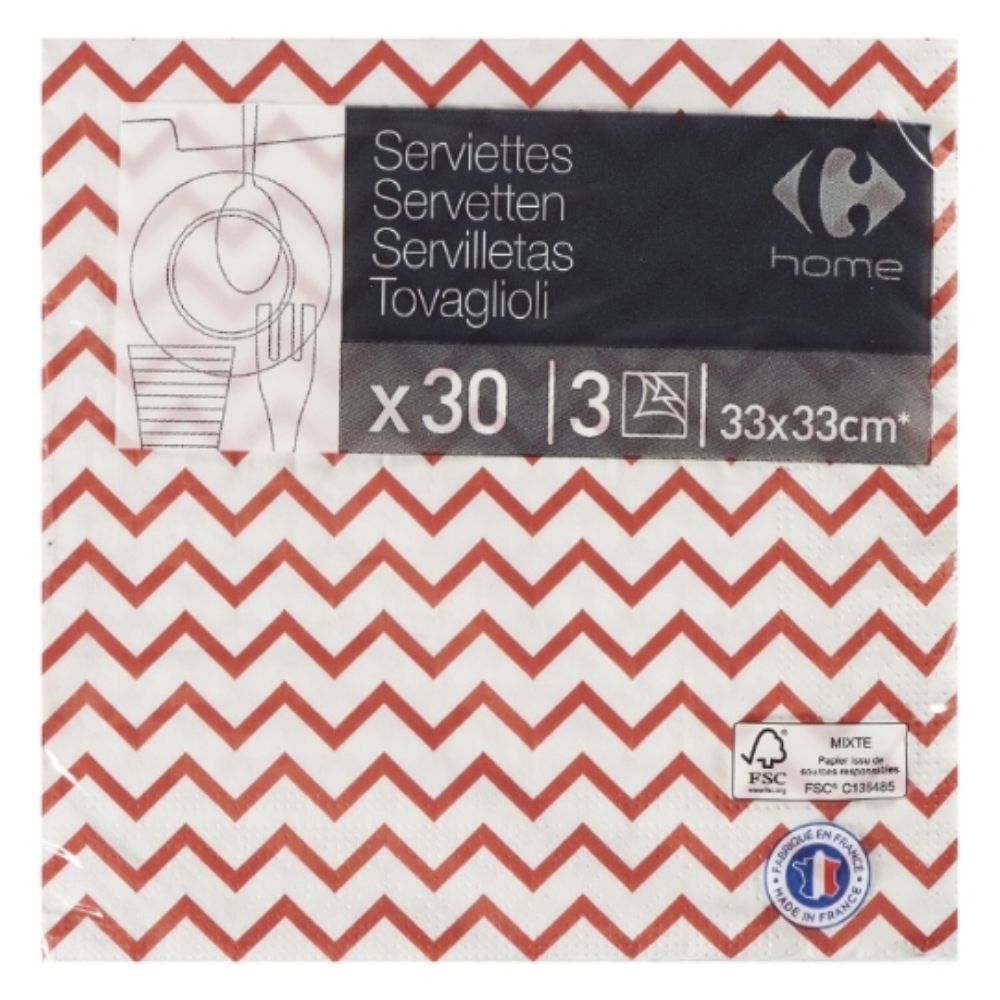 [635294] Serviette en Papier Chevron Rouge 33x33cm