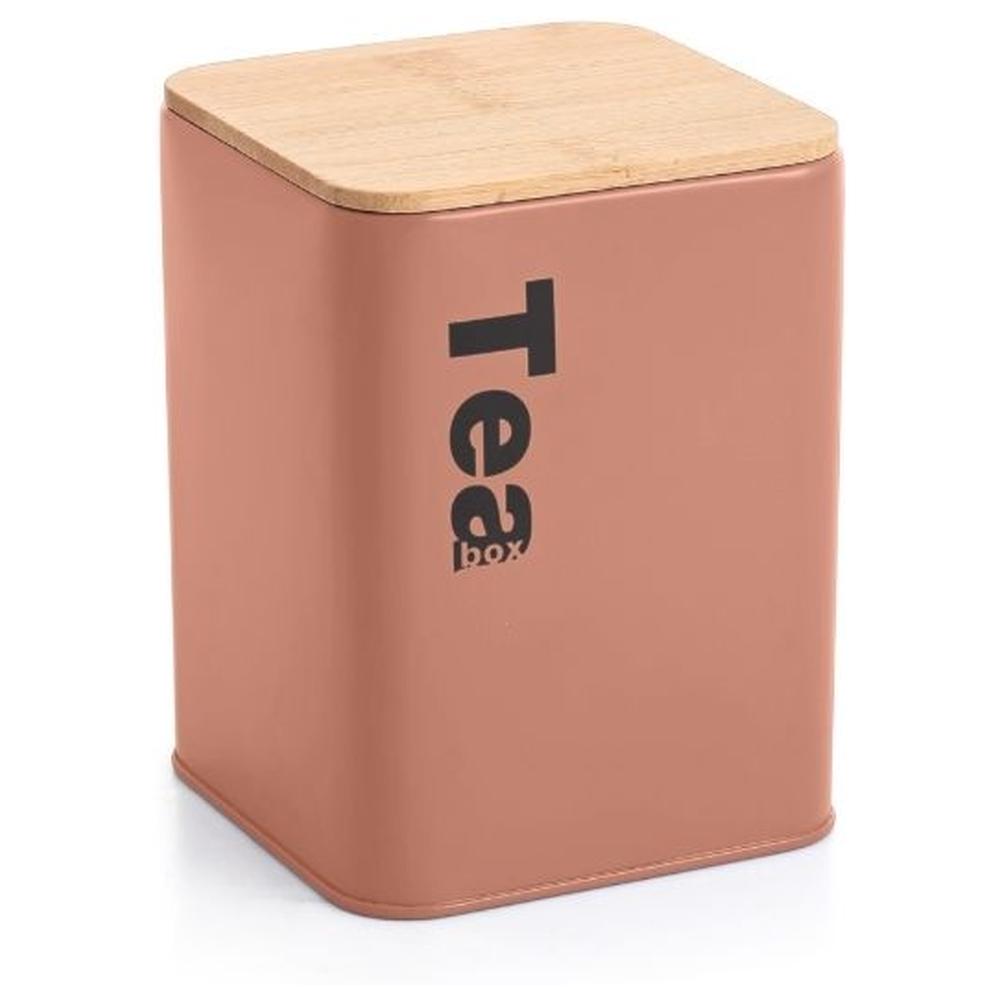 [716404] Boîte à Thé Métal avec Couvercle Bambou Kasa 10x10x14 cm