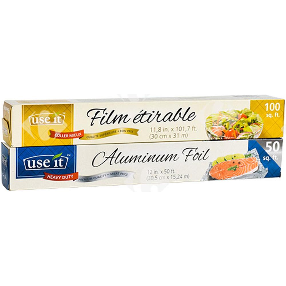 Papier Aluminum Use It 30.5cmx15,24m + Film Alimentaire Use It 30cmx31m.