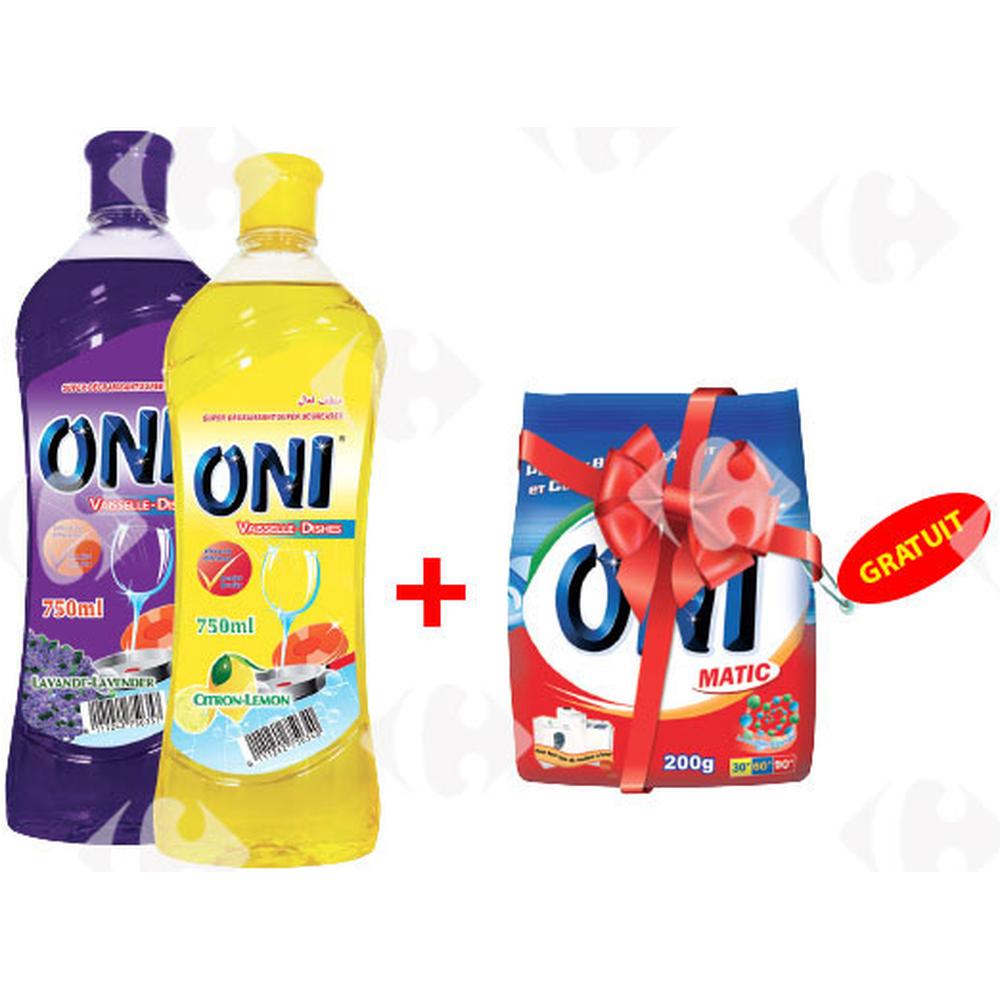 [672094] Lot de 2 Liquides Vaisselle Oni 750ml + Lessive Poudre Oni 200g Gratuit