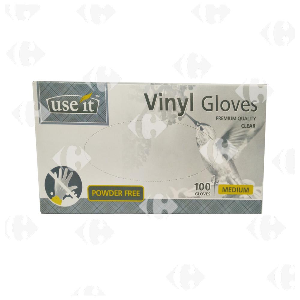 [661234] Gants Vinyl Blanc Sans Poudre Moyen Use It 100 unités