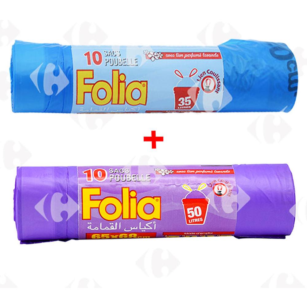 Lot de 2 sacs Poubelle Folia 50L + Sac Poubelle Folia 30L Gratuit
