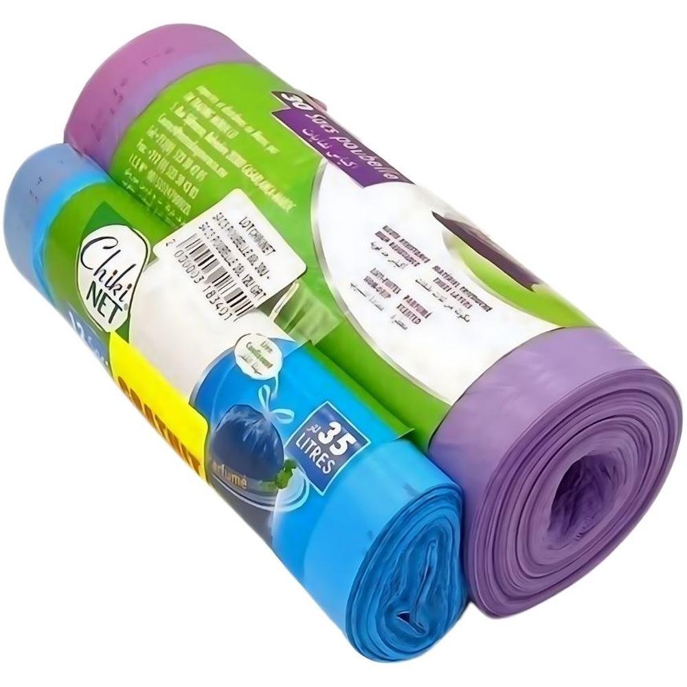 Lot Sacs Poubelle Parfumés Chikinet 60L (30 sacs) + 12 sacs 35L offerts