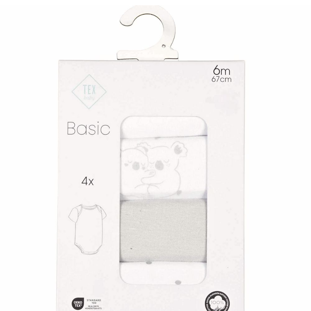 [729083] Lot 4 Bodies Manches Courtes Bébé Gris