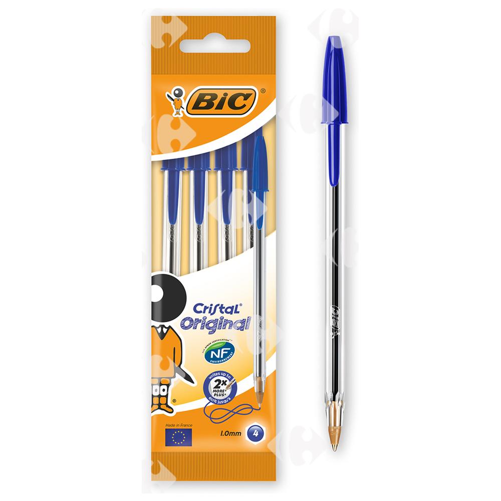 [556619] Stylo à Bille Cristal Médium Bleu Bic 4 unités