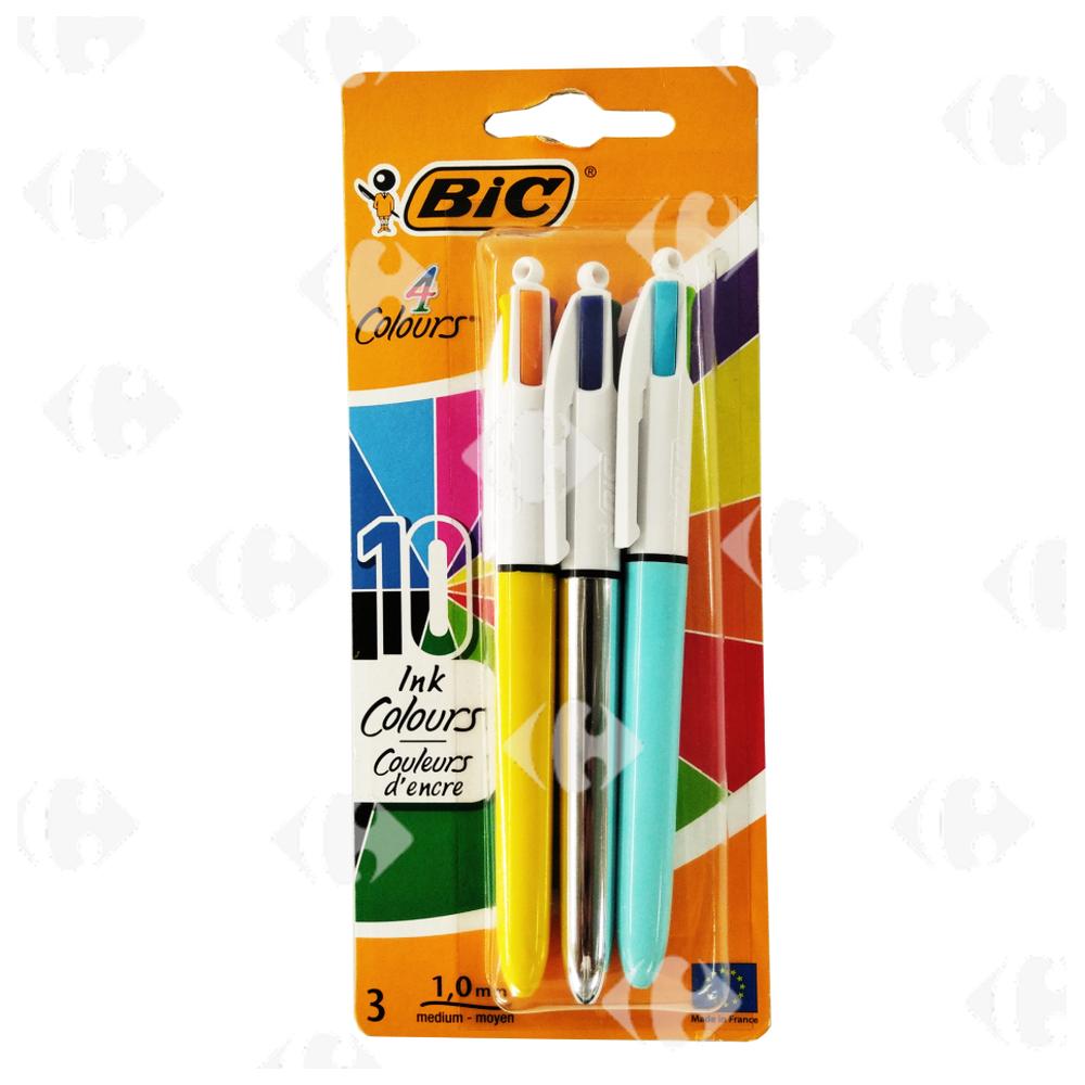 Stylos-Bille Pointe Moyenne 10 Couleurs Bic 3 unités