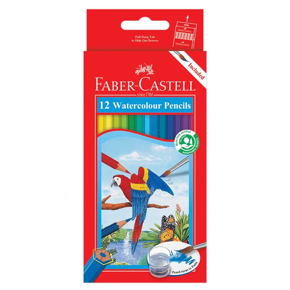 [181251] Crayons de Couleur Grand Modèle Aquarelle Solide avec Pinceau Faber Castell 12 unités