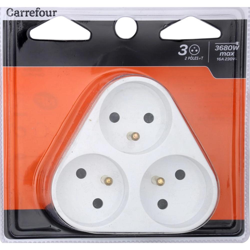 [229518] Enrouleur et Multiprise Triplite Triangulaire Carrefour Blanc 16A.