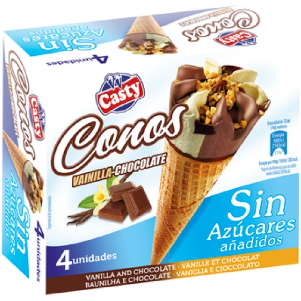 [714583] Pack Glace Cone Vanille Chocolat Sans Sucre Casty 4 unités 125ml