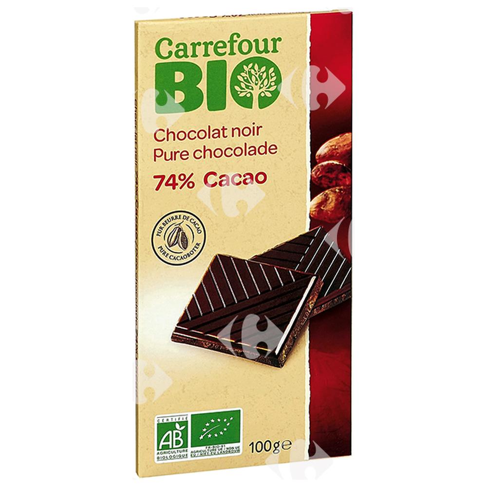 [531078] Tablette Chocolat Noir 74% Cacao Carrefour Bio 100g