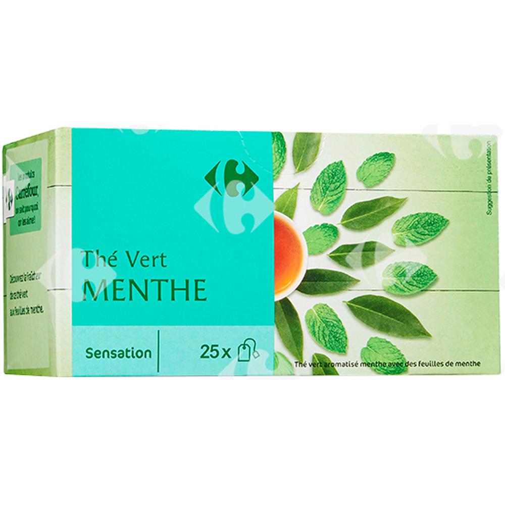 [564668] Thé Vert Aromatisé à la Menthe Carrefour 25 sachets