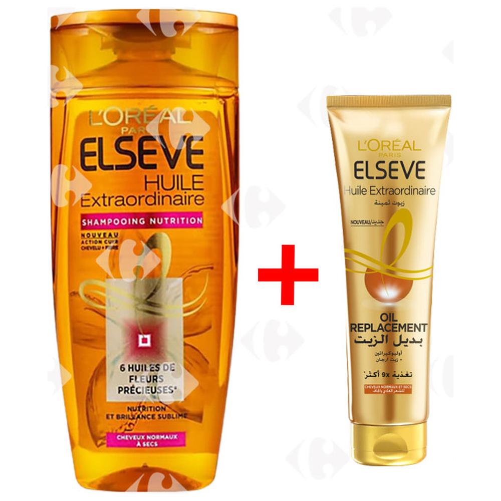 Shampoing Nutrition Huile Extraordinaire Cheveux Normaux à Secs Elsève 400ml + Oil replacement Huile Extraordinaire Elsève 125ml