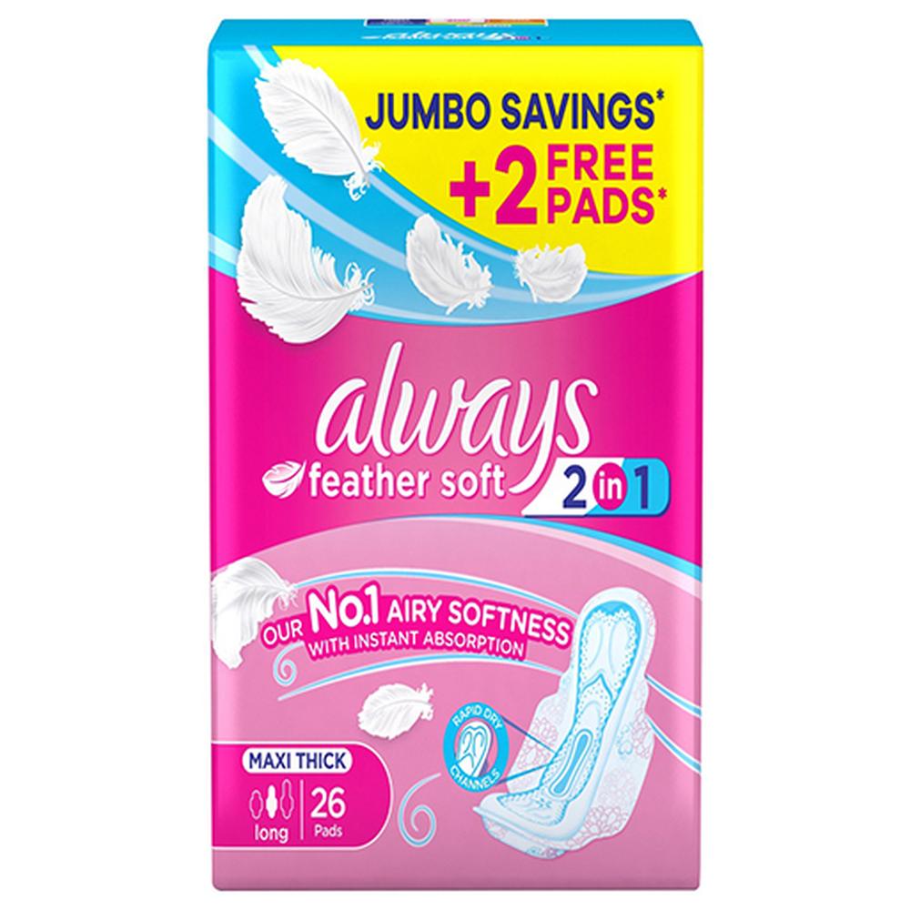 [649318] Serviettes Hygiéniques Feather Soft 2 en 1 Maxi Thick Long Always 26 unités.