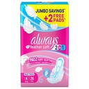 Serviettes Hygiéniques Feather Soft 2 en 1 Maxi Thick Long Always 26 unités.