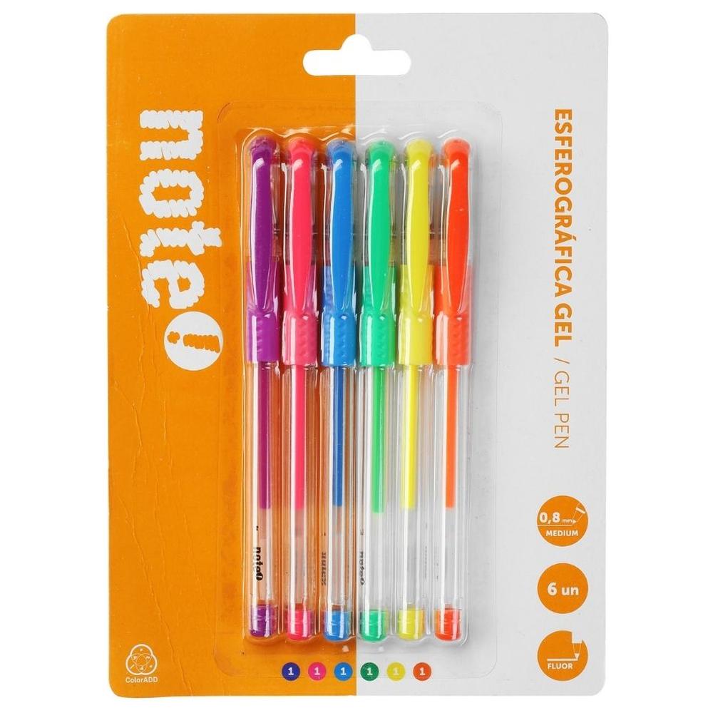 [718341] Stylo Roller en Gel Fluor 6 unités
