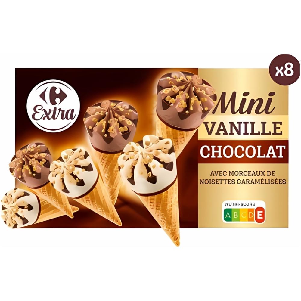 [714707] Mini Cornets Glace Vanille Chocolat Carrefour Extra 8 unités 344g
