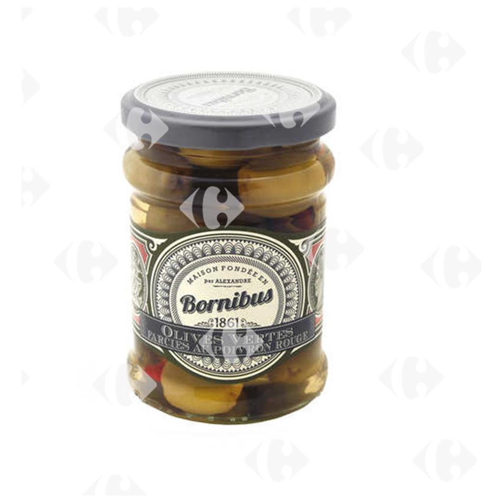 [680613] Olives Vertes Farcies Au Poivron Bornibus 140g