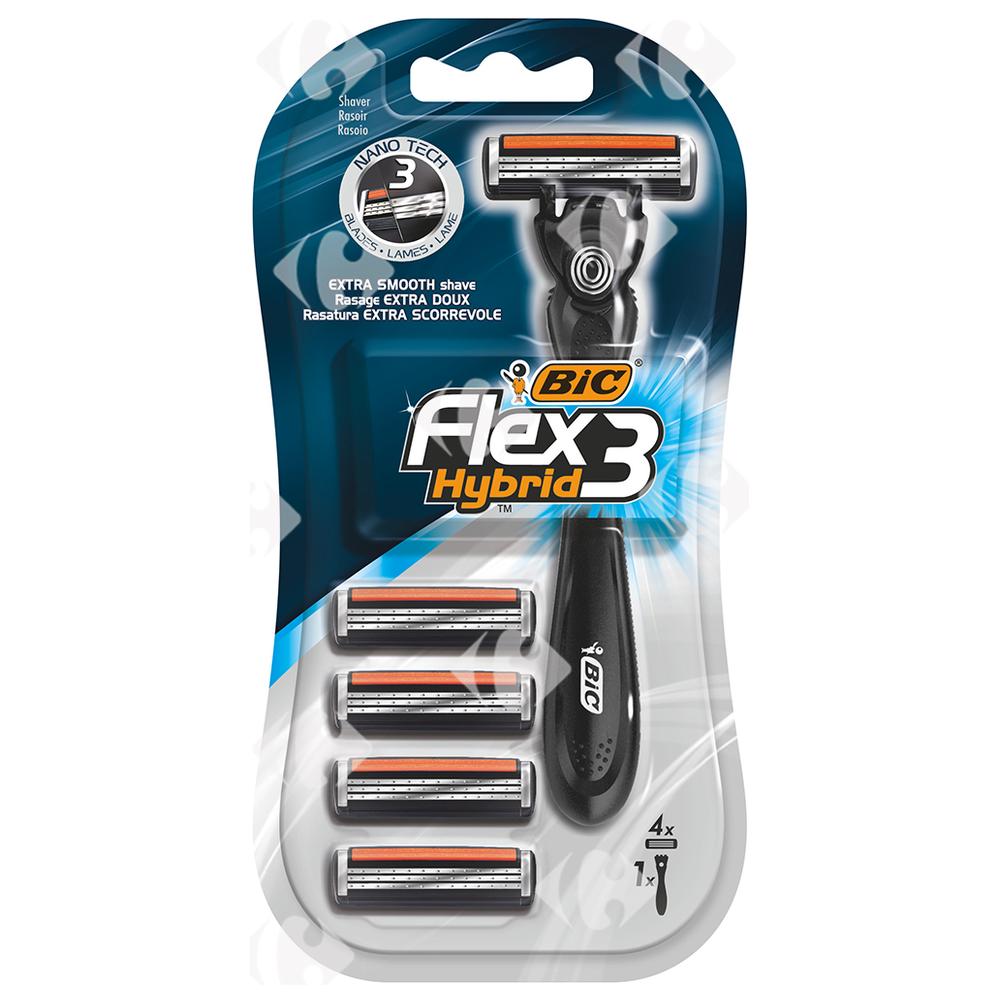 [622717] Rasoir Système Flex 3 Hybrid + 4 Recharges Bic.