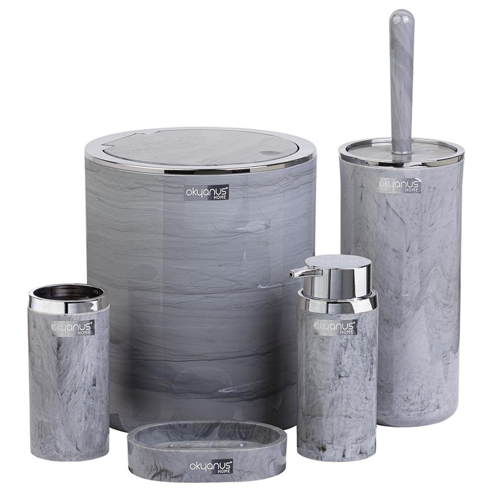 Set de Salle de Bain Rond Marbre Chrome Okyanus 5 pièces.