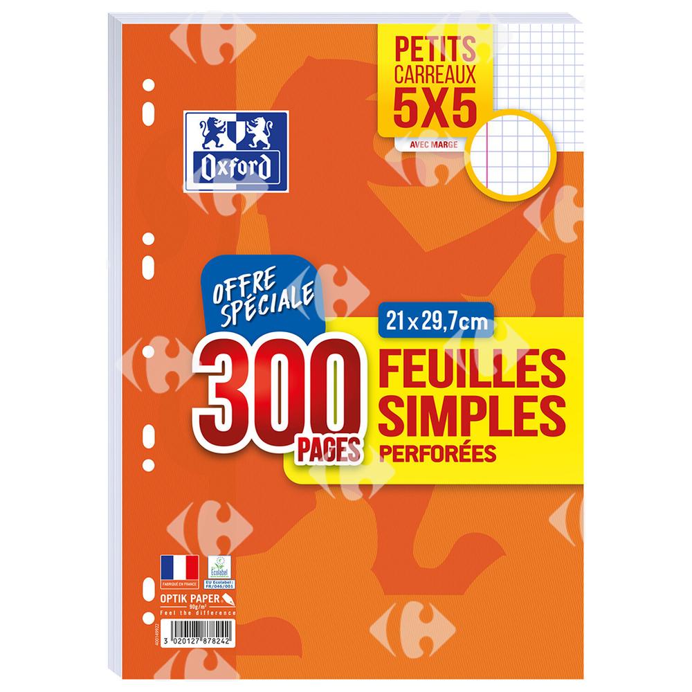 [403176] Feuille Simple Perforée Oxford 21x297 Petits Carreaux 300 feuilles