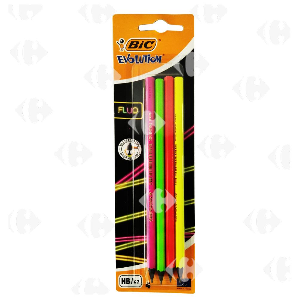 [615334] Crayon HB Evolution Fluo Assortiment Bic 4 unités