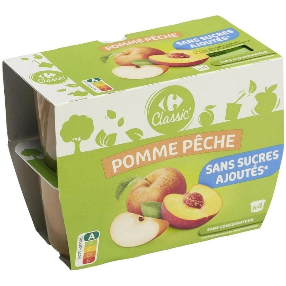 [613480] Compotes Pomme Pêche Sans Sucres Ajoutés Carrefour Classic 4x100g
