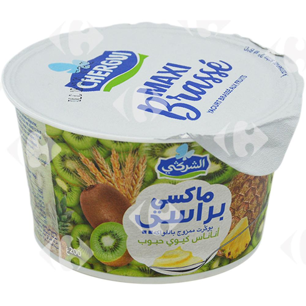 Yaourt Brassé Ananas, Kiwi et Céréales Maxi Chergui 200g.