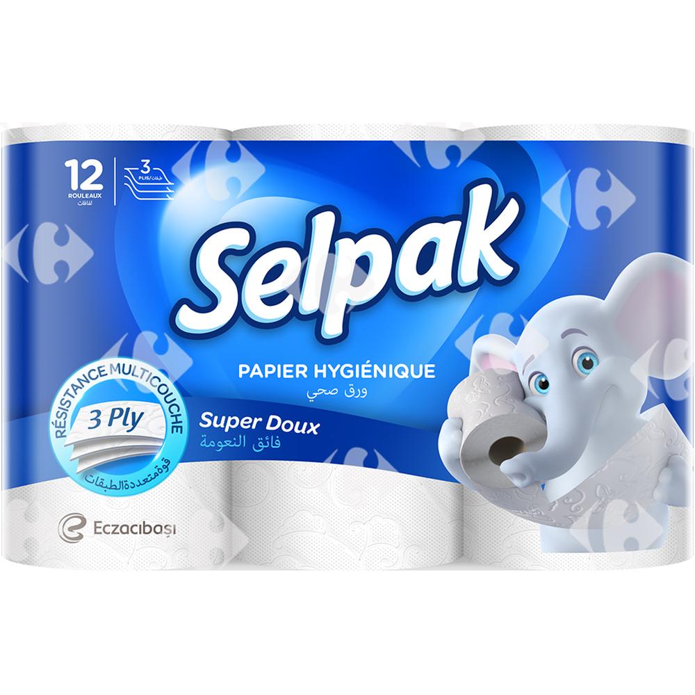 [563038] Papier Hygiénique 3 Plis Super Soft Selpak 12 rouleaux.