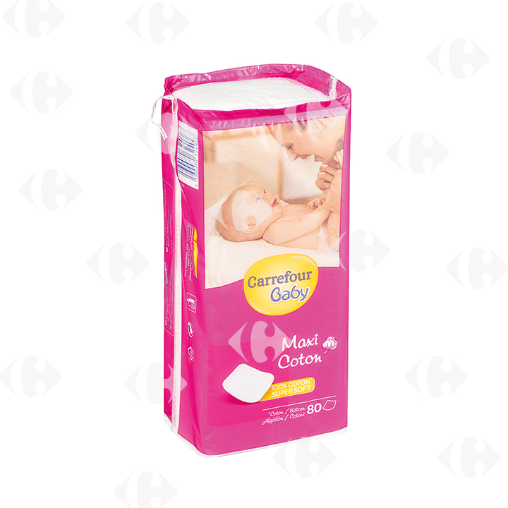 [570885] Coton Maxi Carré Bébé Carrefour 80 unités