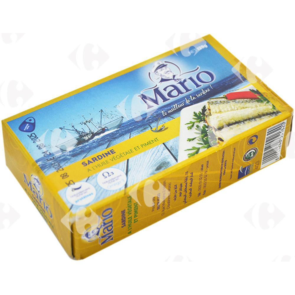 [654861] Conserve de Sardines à l'Huile Végétale et au Piment Mario 125g.
