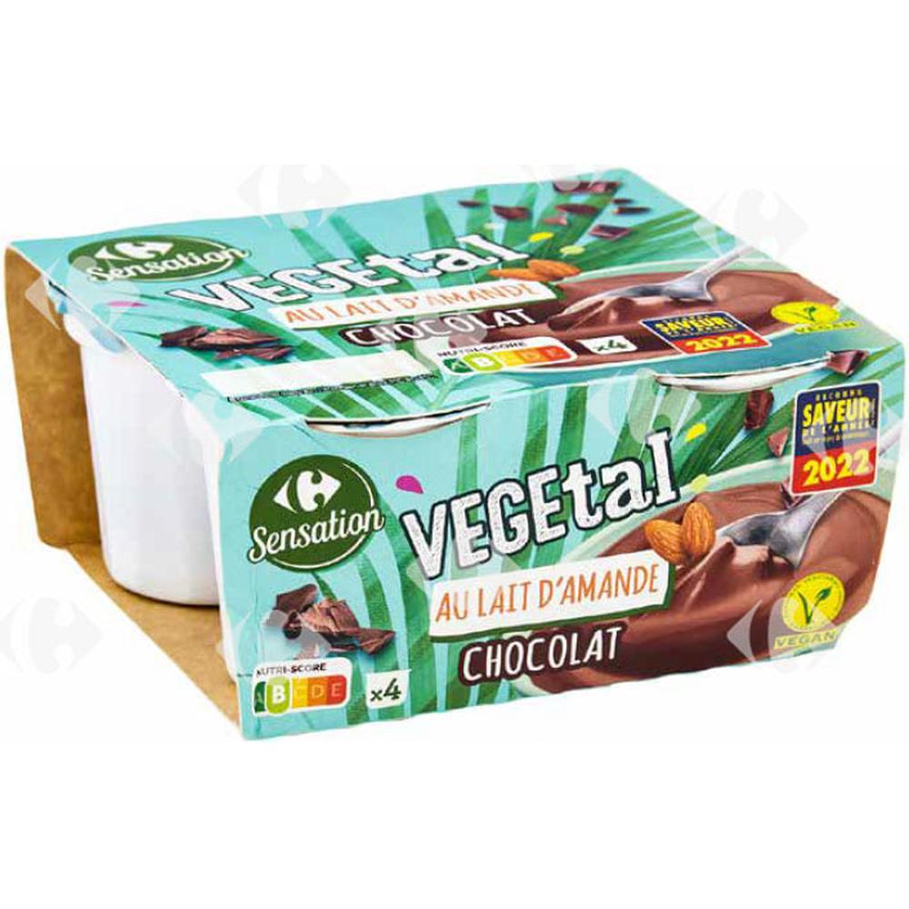 Crème Dessert Chocolat au Lait d'Amande Carrefour 4x100g.