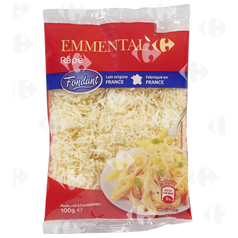 Fromage Râpé Emmental Sans OGM Carrefour Classic 100g.