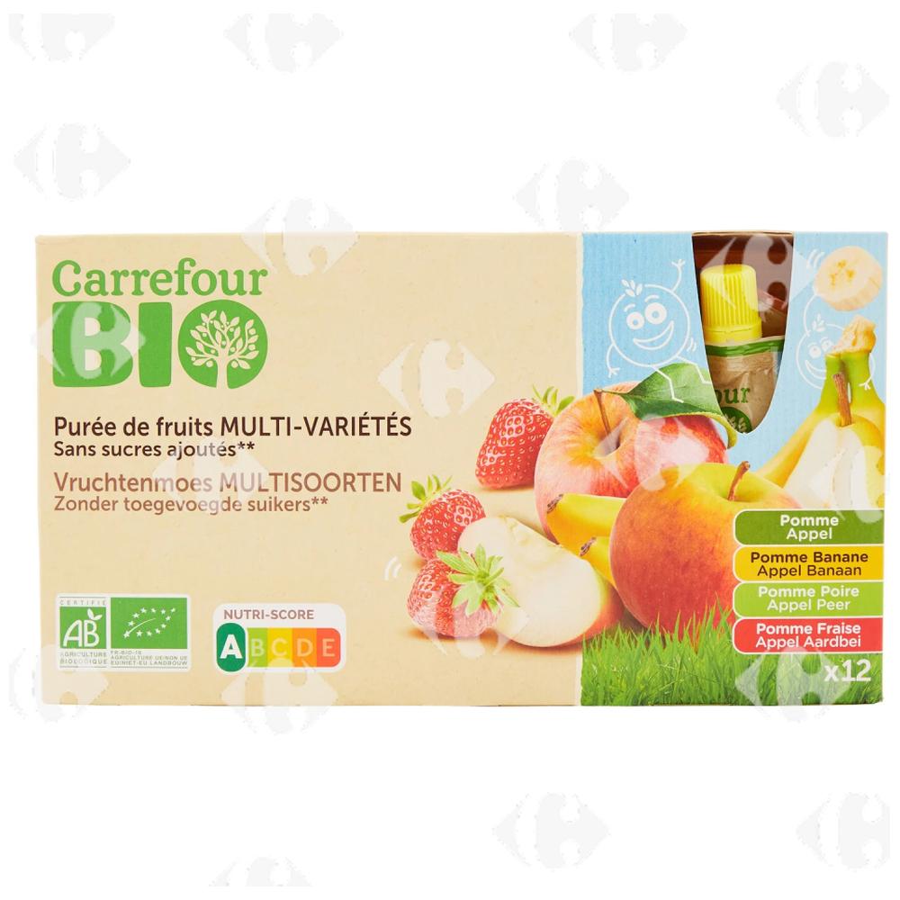 [666815] Compotes Multi-variétés Sans Sucres Ajoutés Carrefour Bio 12x90g.