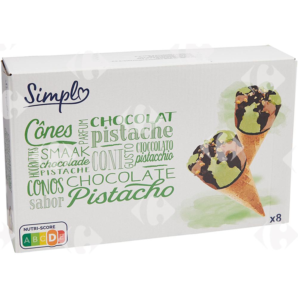 Cornets chocolat pistache Carrefour 8x120ml.