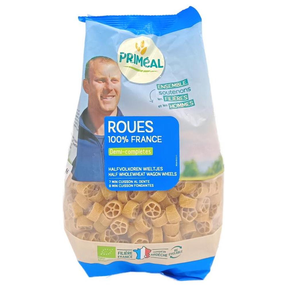 [696837] Pâtes Roues Demi-Complètes Bio Priméal 500g.