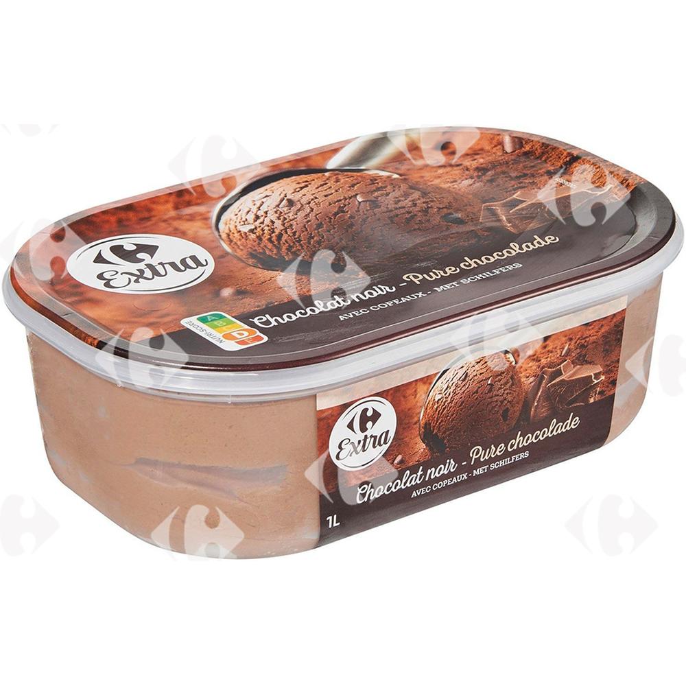 [656624] Crème Glacée Chocolat Noir en Bac Carrefour 1L.